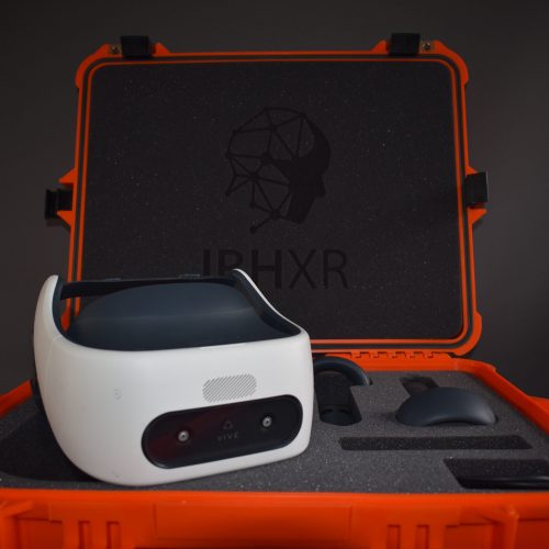 A VR headset in a red case