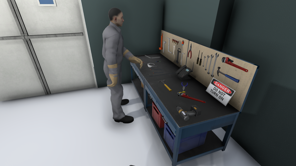 Image of VR Training user inspecting simulated tools and equipment