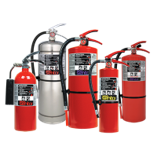 A grouping of 5 fire extinguishers