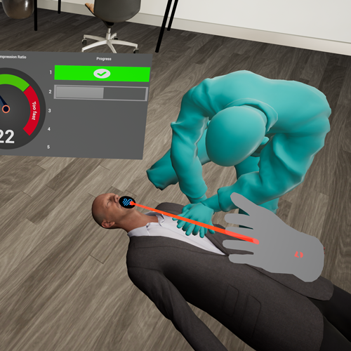 An employee performing CPR in VR