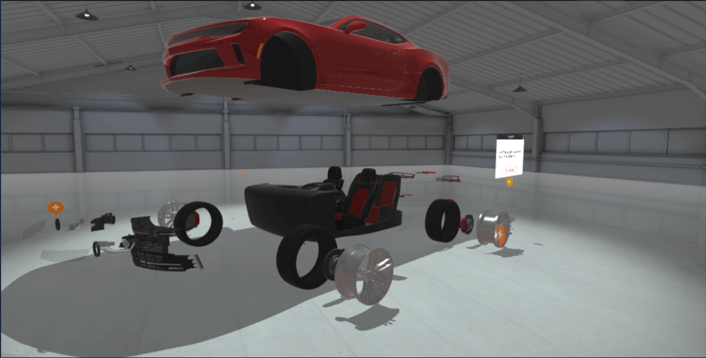 car in virtual reality exploded diagram view