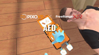 Simulation of AED In VR with PIXO and FreeRangeXR Logo