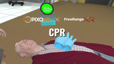 A simulation of CPR with PIXO and FreeRangeXR logo