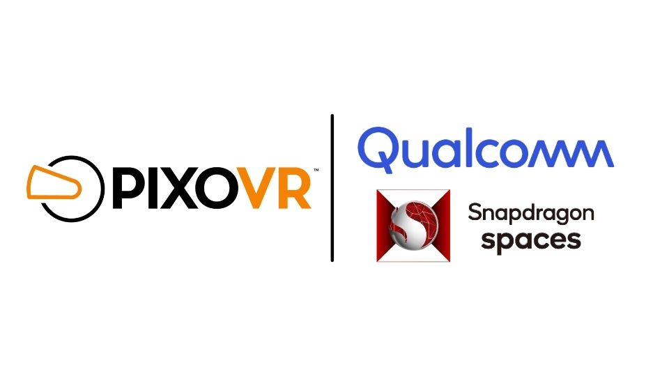 PIXO VR logo, Qualcomm logo, Snapdragon logo