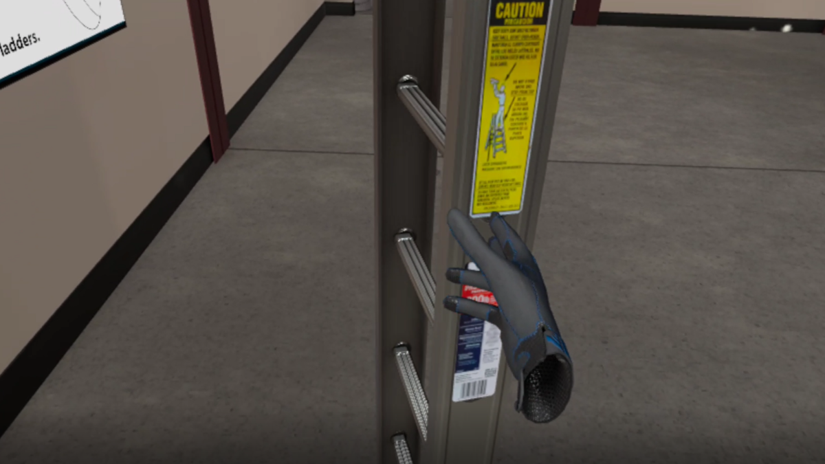 Profile of a ladder and safety sticker in PIXO VR Ladder Safety Training