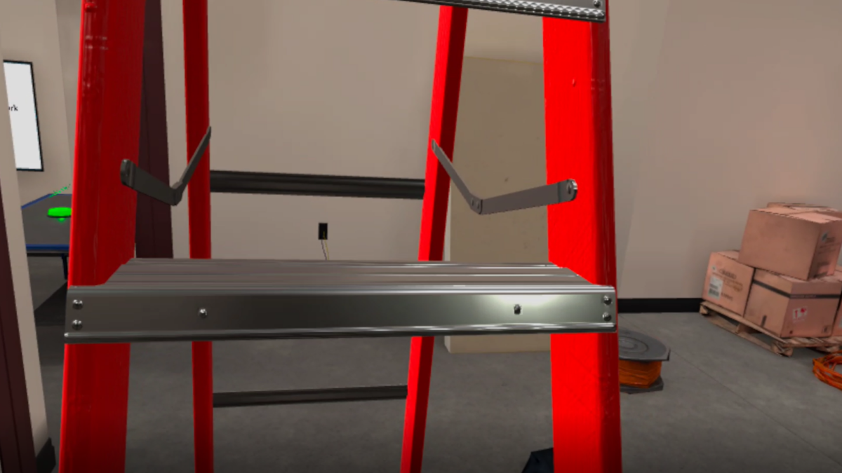 Close-up image of an incorrectly set ladder in PIXO VR Ladder Safety Training