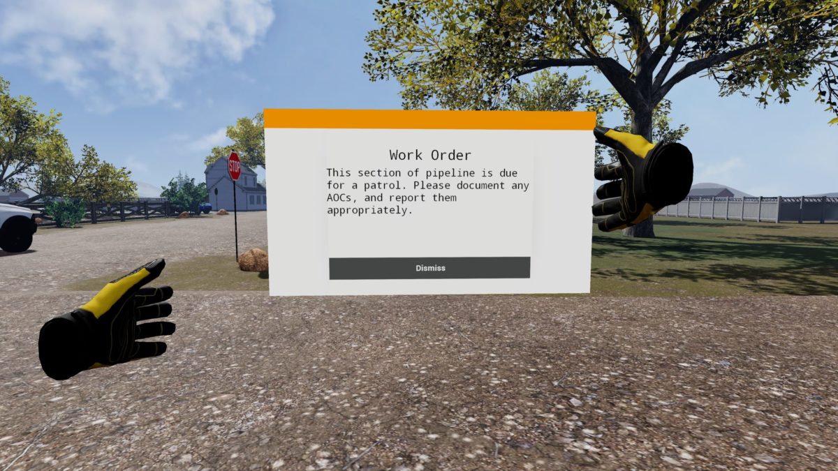 A menu in virtual reality describing the work order