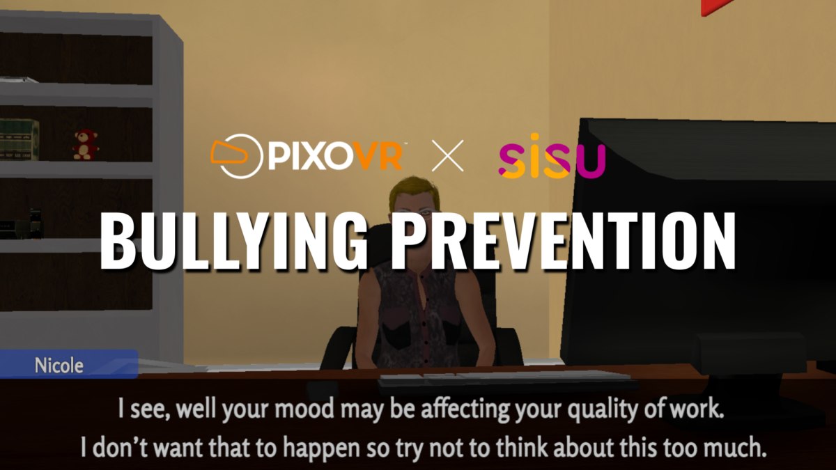 Someone sitting at a table with bullying prevention title card