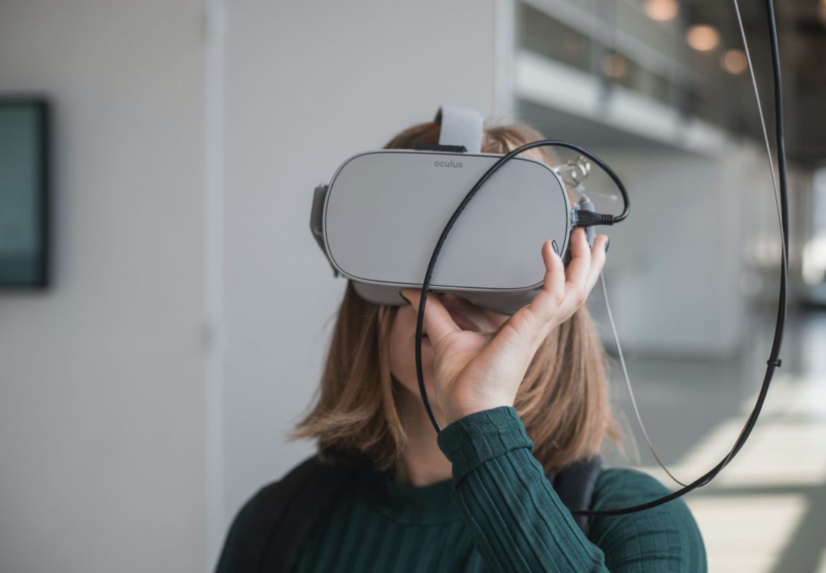 A woman in a VR headset