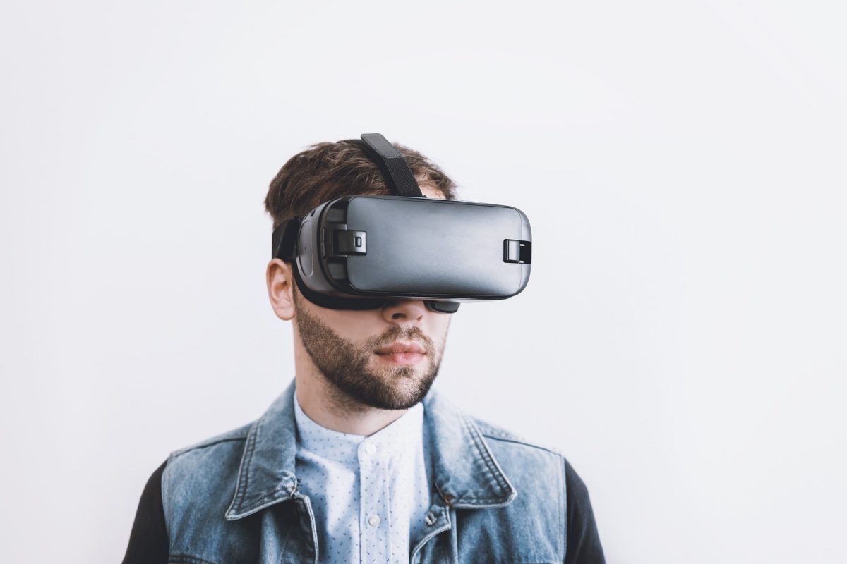 A face on photo of someone in a VR headset